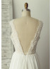 Deep V Back Ivory Lace Chiffon Wedding Dress
